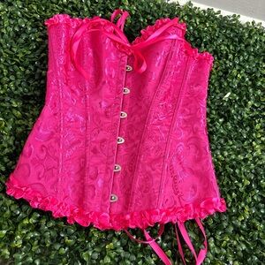 SHEIN Fuchsia Lace-Up Corset Blouse